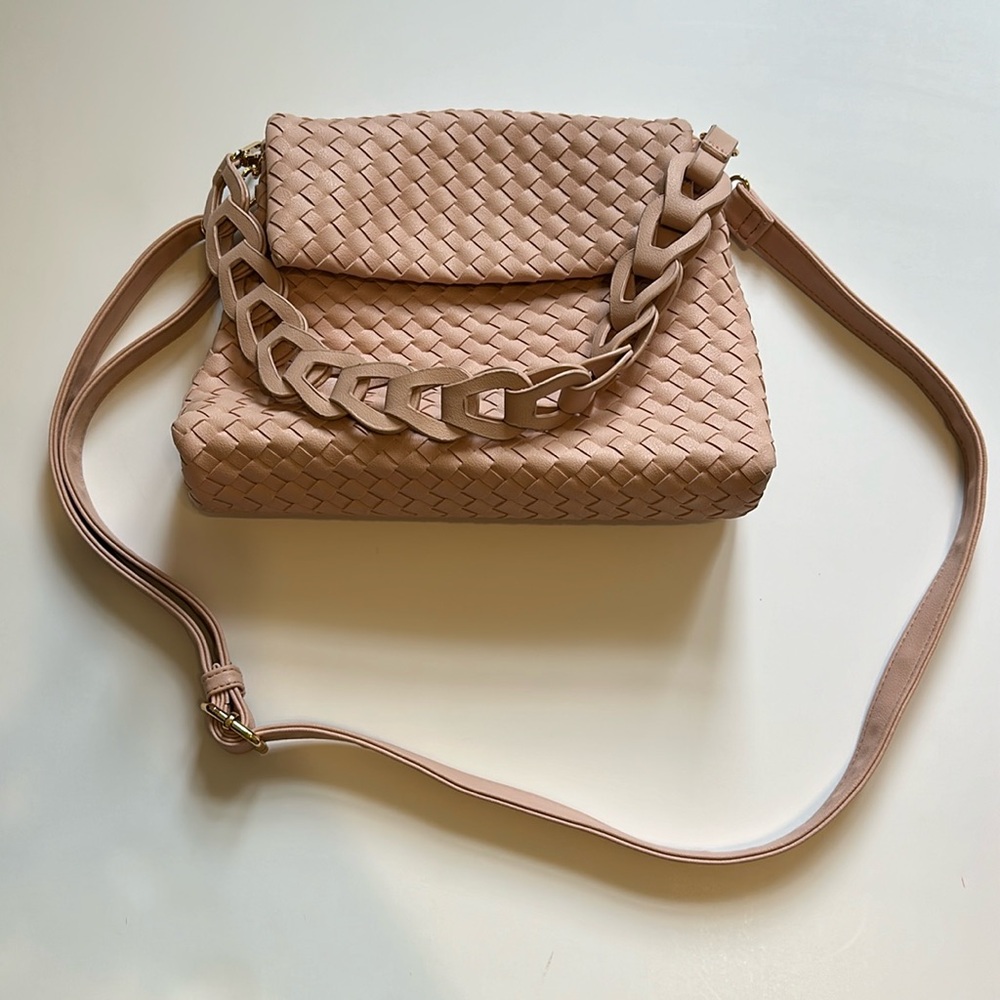 Pink braided Leather Bag
